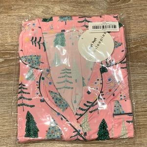Pink Twinkling Trees Women's Bamboo Viscose Long Sleeve Sleep Shirt - Medium